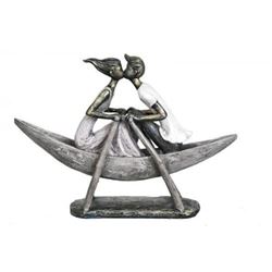 Multi Color Couple on A boat Cold Cast Bronze Sculpture