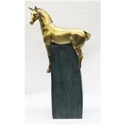 Green and Gold Patina Stallion Horse Bronze Sculpture