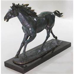 Green Patina Arabian Stallion Horse Bronze Sculpture