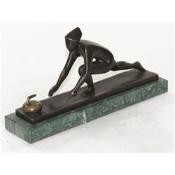 Curling Trophy on Marble Base Bronze Sculpture