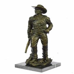 Cowboy Bronze Sculpture on Marble Base Statue