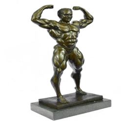 Muscle Man Bronze Figurine on Marble Base Saculpture