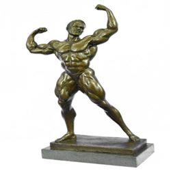 Nude Male Fitness Model Muscular Man Flexing Bronze Sculpture