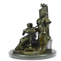 Two Peasant Girls Declaring Their love Birds Bronze Sculpture