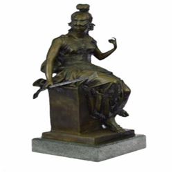 Female Greek Warrior Bronze Sculpture on Marble Base Statue