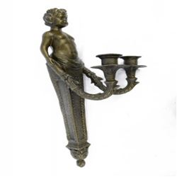 Young Nude Boy Wall Candleholder Bronze Sculpture