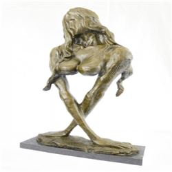 Nude Woman Bronze Sculpture on Marble Base Figurine