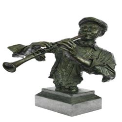 Black African Clarinet Player Bronze Sculpture