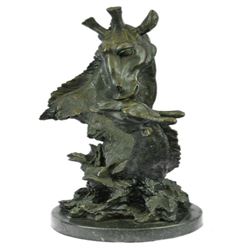 African Giraffe With Cub Bust Bronze Sculpture