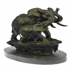 Mother and Child African Elephant Animal Kingdom Barye Bronze Sculpture Statue