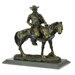 Wild West Cowboy With Hat Riding Horse Bronze Sculpture