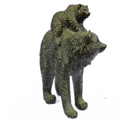 Black Bear Mother Cub Western Art Bronze Marble Statue Sculpture