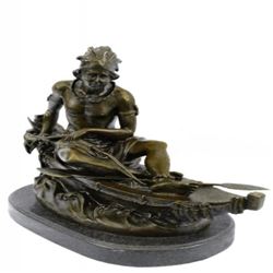 Indian Maiden in Canoe Bronze Sculpture