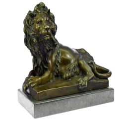 Male Lion Jungle King Bronze Metal Statue on Marble Base Sculpture