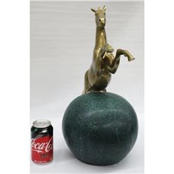 Rearing Stallion Mustang Horse Bronze on Marble Base Statue