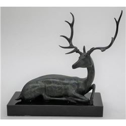 Special Patina Moose Wildlife Edition Bronze Sculpture on Marble Base Figurine