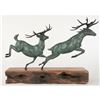 Image 1 : Two Running Stag Reindeer Bronze Statue