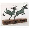 Image 2 : Two Running Stag Reindeer Bronze Statue