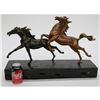Image 1 : Two Racing Horses Stallion on Natural Wood Bronze Sculpture