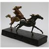 Image 2 : Two Racing Horses Stallion on Natural Wood Bronze Sculpture