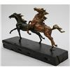 Image 3 : Two Racing Horses Stallion on Natural Wood Bronze Sculpture