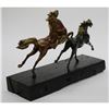 Image 4 : Two Racing Horses Stallion on Natural Wood Bronze Sculpture