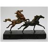 Image 5 : Two Racing Horses Stallion on Natural Wood Bronze Sculpture
