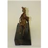 Image 6 : Two Racing Horses Stallion on Natural Wood Bronze Sculpture