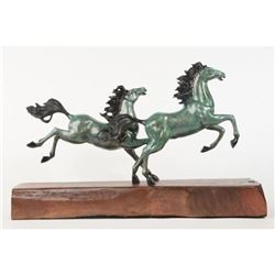 Arabian Horses Galloping Western Equestrian Art Bronze Sculpture