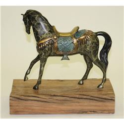 Loving Horse with his Saddle Western Art Cowboy Bronze Sculpture