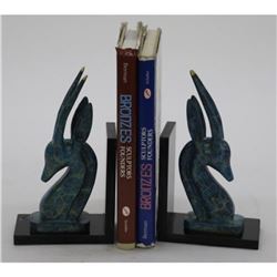 Two Gazelle Wildlife Bookends Bronze Sculpture