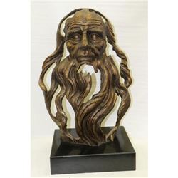 Ancient Head of an Chinese Old Man with Long Beard Bronze Sculpture