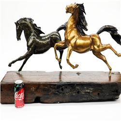 Two Galloping Horses Hand Painted Bronze Sculpture