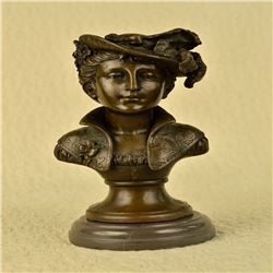 Nude Female Bust Bronze Sculpture on Marble Base Statue