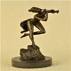 Sexy Nude Wood Nymph Playing Flute Bronze Sculpture