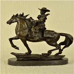 Cowboy with Gun Riding Horse Old West Bronze Sculpture