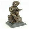 Image 1 : Nude Young Boy Reading Book Bronze Figurine