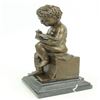 Image 5 : Nude Young Boy Reading Book Bronze Figurine