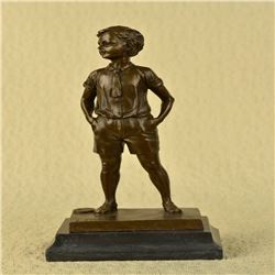 Young School Boy Bronze Sculpture on Marble Base Statue