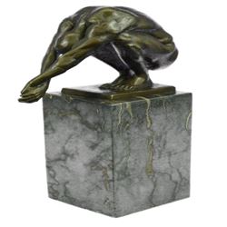 Nude Male Bronze Sculpture on Marble Base Statue