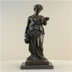 Young Nude Roman Girl Holding Cup of Wine Bronze Sculpture