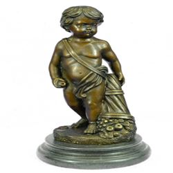 Nude Boy Holding Apple Bronze Sculpture