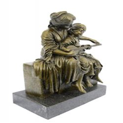 Mother Teaches Her Daughter Instrument Bronze Sculpture