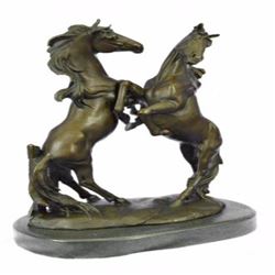 Two Large Wild Stallion Bronze Sculpture
