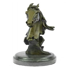 Horse Head Bust Bronze Sculpture on Marble Base Statue