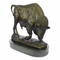 American Buffalo Bison Bronze Sculpture on Marble Base Figurine