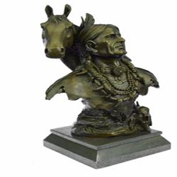 Western Art Native American Chief with his Horse Bronze Sculpture