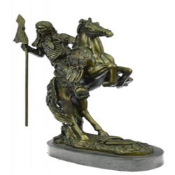 Detailed Art American Indian Chief Riding Horse Bronze Sculpture