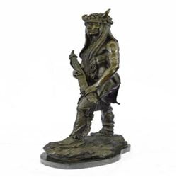 Native American Indian Chief Bronze Figurine on Marble Base Figure