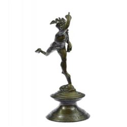 Hermes Elegant Male Nude Mercury Medical Caduceus Bronze Statue
